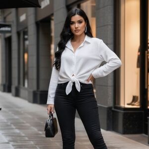 BCX White Tie-Front Blouse Size Medium